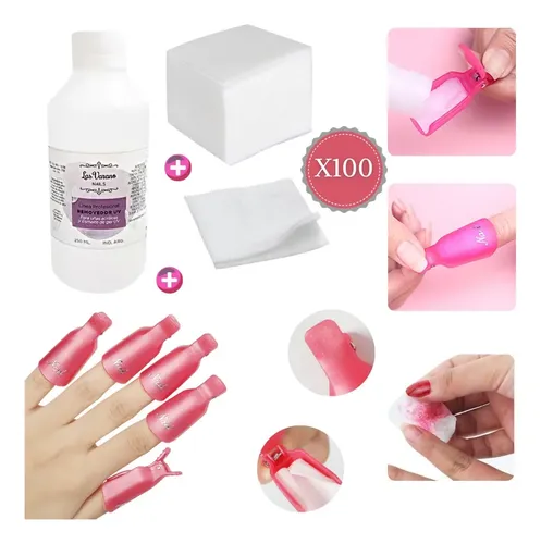 Kit Removedor Uv Broches Wipes Acetona Semipermanente Gel