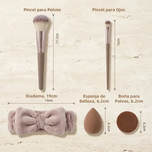 Set Brochas Y Esponjas Maquillaje Profesional 40p Marrón