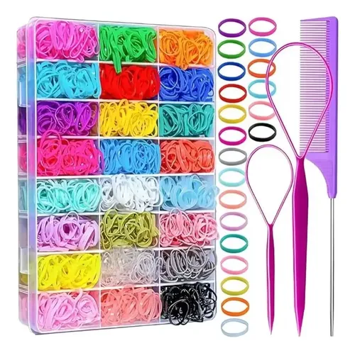 2000 Piezas Mini Ligas Para Cabello Y Pinzas Niñas Multicolor Sólido