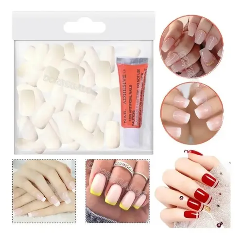 1 Pack Uña Postiza Cuadradas Con Pegamento X12u Press On