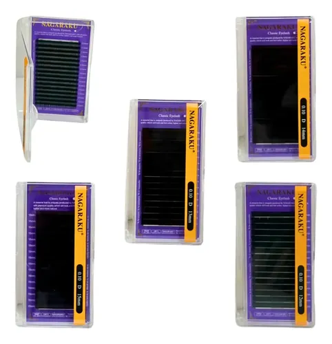Kit Nagaraku Extensiones De Pestañas Clásicas 0.15 Curva D Largos 11 Al 15 Mm