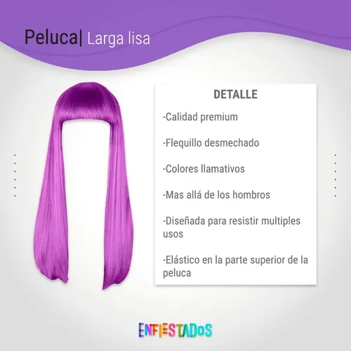 Peluca Lacia Larga Con Flequillo Cotillon Fiesta Disfraz