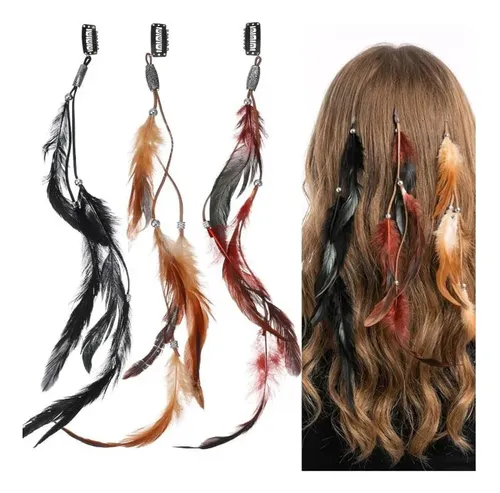3 Pinzas Para El Pelo Con Forma De Plumas, Extensiones De Ca