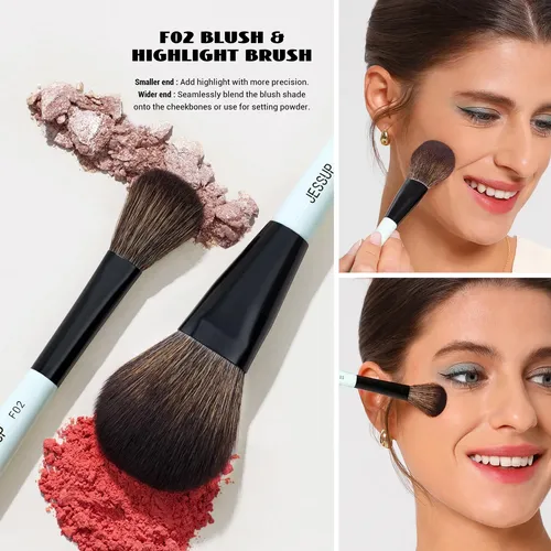 Set 3 Brochas Maquillaje Jessup Doble Punta Azul Cian