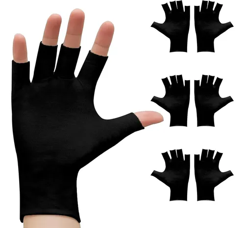 Guantes Sin Dedos Algodón Negro Hidratantes Para Manos Seca