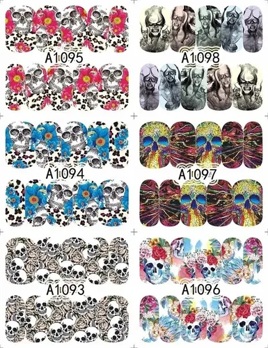 Stickers Al Agua Uñas Calaveras Water Decals Plancha Grande