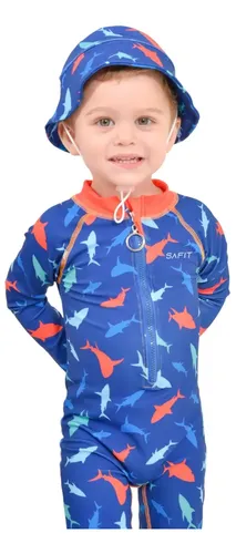 Malla Enterito Body + Gorro Piluso Niño Filtro Uv Agua Safit