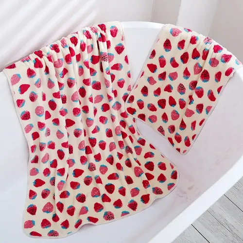 Bb Juego De Toallas De Baño Y Gorro De Ducha Fresa, 3. //