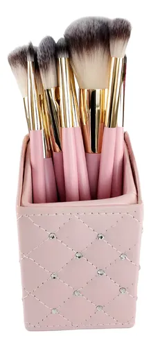 Set de 10 Brochas Rubyface para Maquillaje con Estuche de Ecocuero Rosa