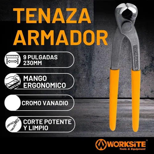 Tenaza 9 Pulgadas Armador Medio Corte Cromo Vanadio Worksite