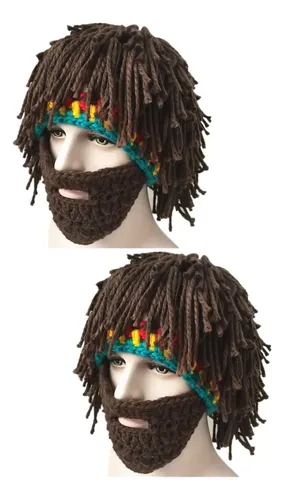 2 Divertidos Sombreros Creativos De Lana Con Peluca, Barba Y
