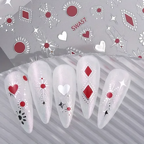 2 Hojas Calcomanías Para Uñas Diseño Corazones