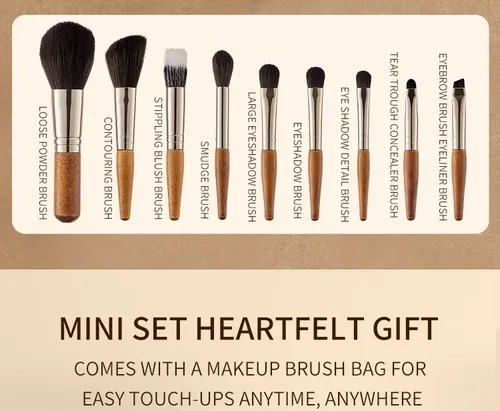 Set De Brochas De Maquillaje Para Viajes Con Mango De Madera