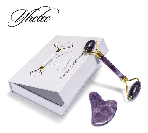 Set Gua Sha Amatista Morada Masaje Facial Antiedad