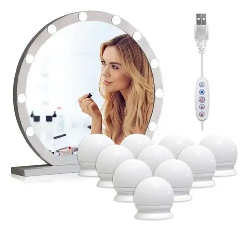 Luces Led Usb Espejo Camarin 10 Focos Maquillaje Depósito