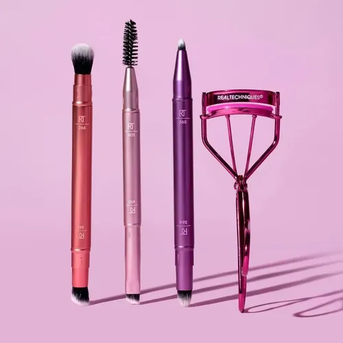 Set 4 Brochas Doble Punta Para Ojos Y Cejas Con Rizador Negro