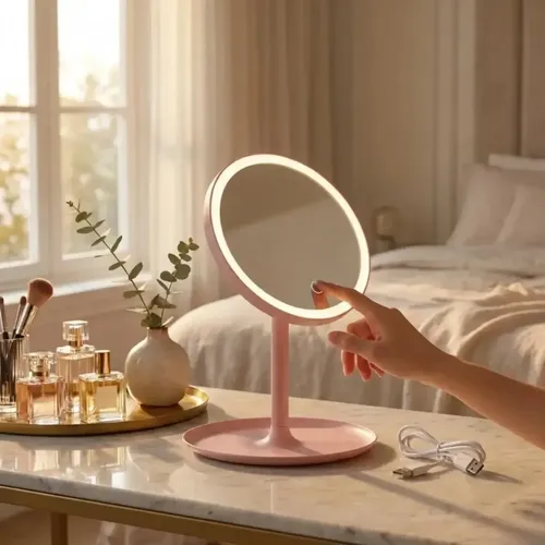 Espejo Para Maquillaje Redondo Con Luz Led Táctil Usb