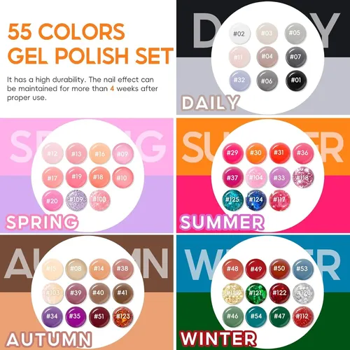 Kit Uñas Gel 55 Colores Uv Base Top Coat Brillos