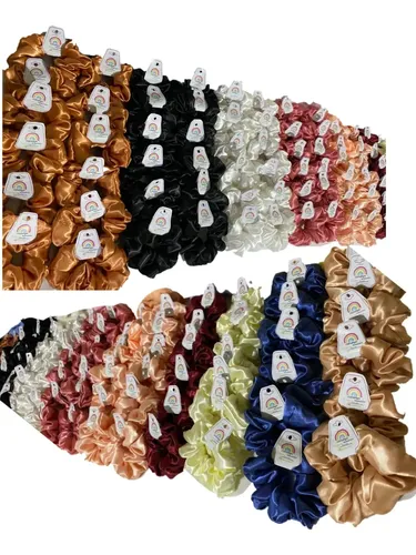 Scrunchies De Saten Pack X100 Mayorista Accesorio Antifrizz