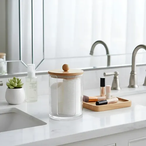 Organizador Acrílico Porta Discos/algodón Con Tapa Bambu
