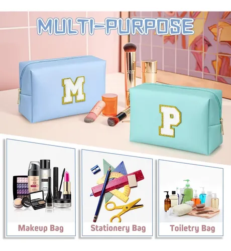 Bolsa De Maquillaje Topeast Preppy Patch Chenille Letter Sky