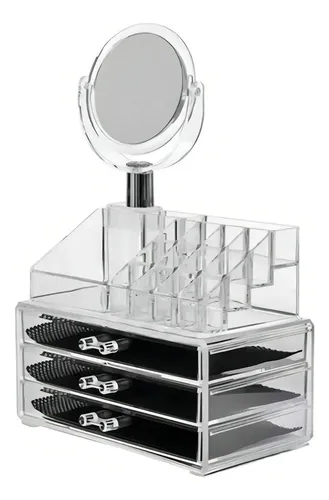Organizador Acrílico De Maquillajes Y Cosméticos Con Espejo Transparente