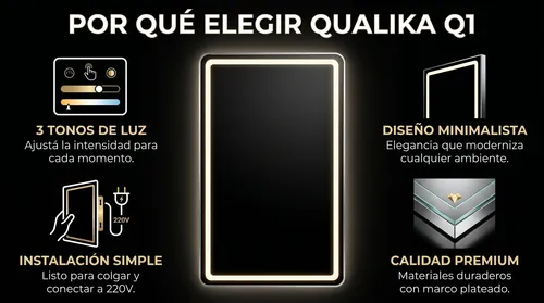 Espejo Cuadrado 70cm Con Luz Led Fría, Cálida Y Natural
