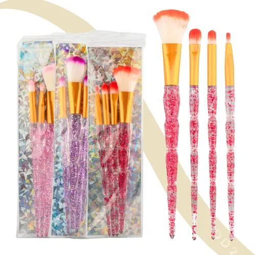 Set De 4 Brochas Con Glitter Para Maquillaje Sombras Y Polvo