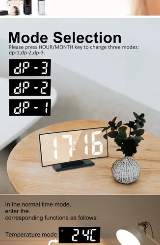 Reloj Despertador Digital LED Curvo con Temperatura, de Mesa y USB
