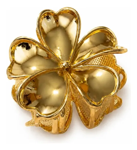 Broche Pelo Flor Dorado Metalizado Elegante Mujer Hebilla