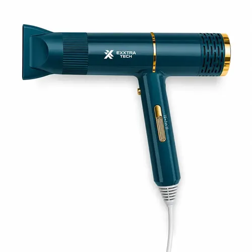 Secador De Pelo Profesional Para Viaje 2000w Exxtra Tech Con Boquilla Concentradora Compacto Liviano Aire Frío Calor Alta Potencia Azul Petróleo
