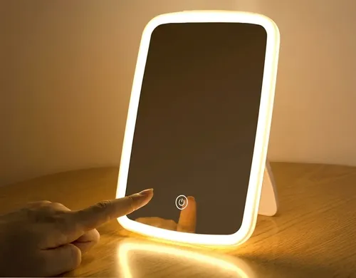 Espejo Maquillaje Con Luz Led Tactil 3 Tonos Ajustable Usb