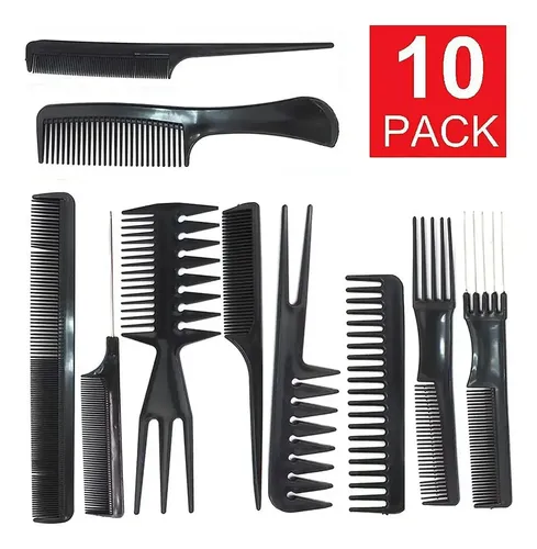 Set Peines Peluquería X10 Con Pulverizador Negro