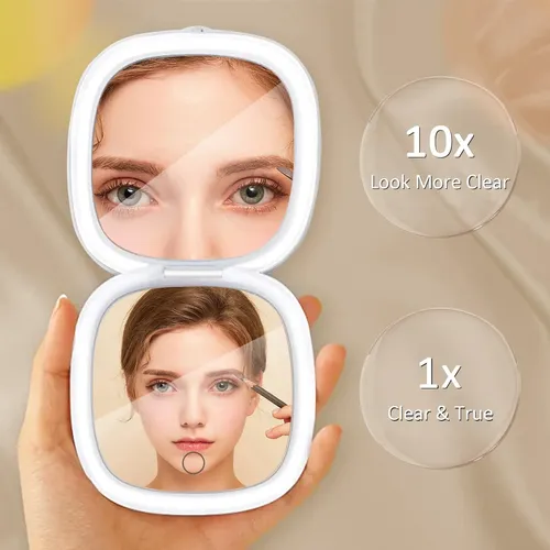 Espejo De Maquillaje De Viaje Con Luz Led, Aumento De Blanco Blanco