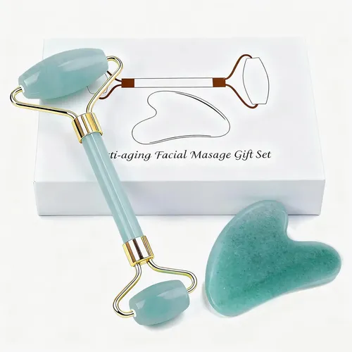 Rodillo Facial Y Gua Sha Werncy Jade Verde Oscuro