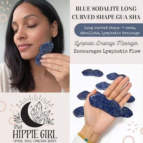 Set Gua Sha Piedra Sodalita Azul Facial Y Cuello