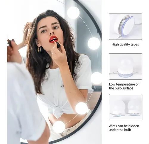 Espejo De Maquillaje Con Luces, 10 Bombillas Led, 3 Colores.