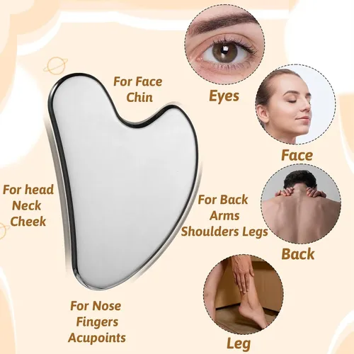 Set 2 Gua Sha Metal Plateado Para Masaje Facial Y Corporal