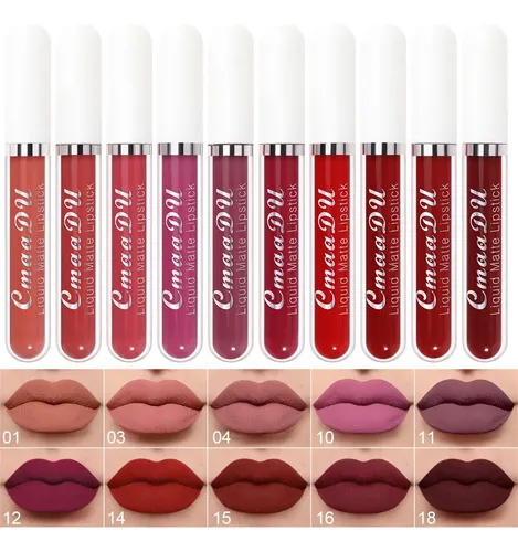 Set 10 Labiales Líquidos Mate Cmaadu Larga Duración 10pcs