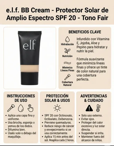 Maquillaje E.l.f Broad Spectrum Sfp 20 Sunscreen Tono: Fair