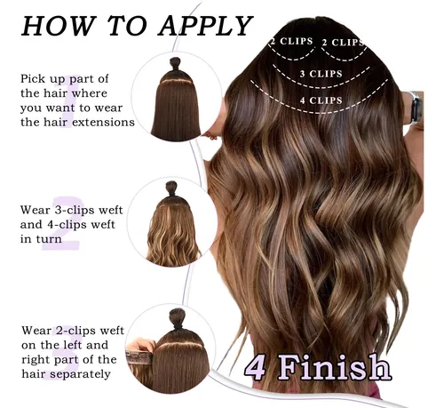Extensiones De Cabello Ondeado 40cm 4piezas C/ Clips Negro