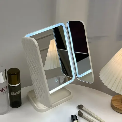 Espejo Maquillaje Led Triple Plegable 3 Modos Luz Aumento