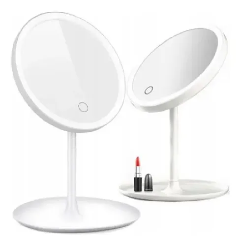 Espejo Redondo Maquillaje Con Luz LED JTA 17.5cm Blanco Moderno