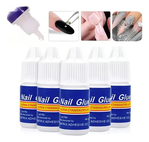 Pegamento Nail Glue M&Q X5 Uñas Postizas Tips Strass 3g Pack 5 Unidades