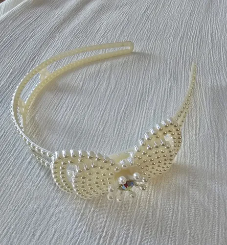 Vincha Pelo Fiesta Novia Tiara Perlas Strass Dorado Plateado Color Perlas Moño
