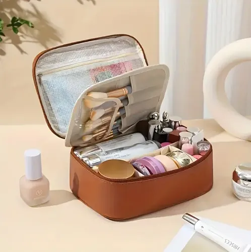 Bolsa Cosmética Impermeable Organizador Viaje Cuero Portátil