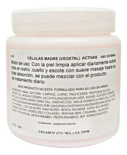 Crema Células Madre Activas y Ácido Hialurónico x 250 gr Biocom