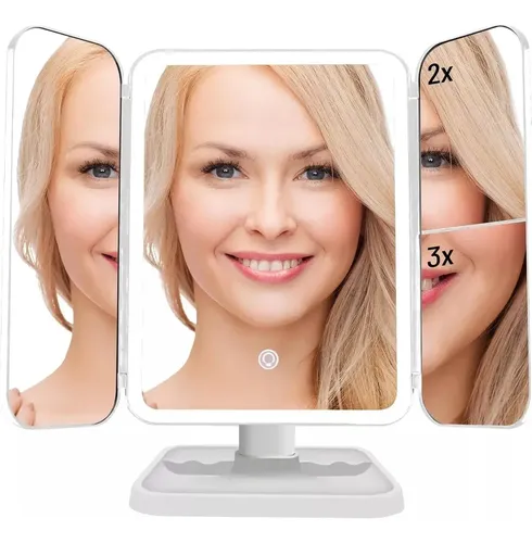 Espejo de maquillaje con luz 3 modos aumento 1x 2x 3x recargable blanco