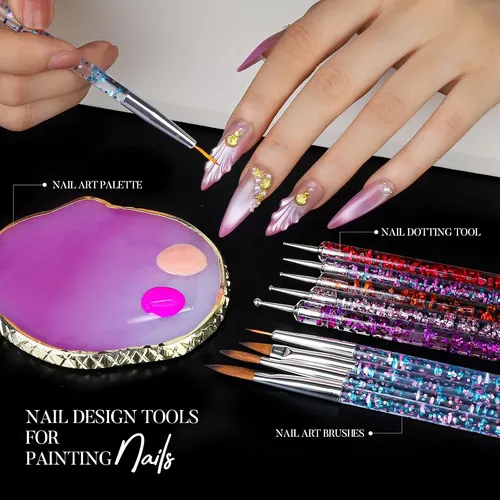 Kit Arte De Uñas Completo Con Brillos Y Pinceles