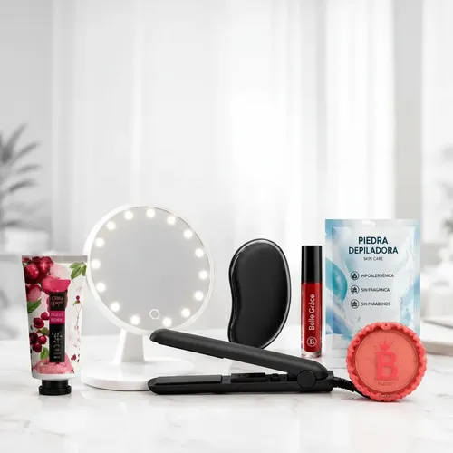 Kit Belleza 6 En 1 Espejo Led Planchita Maquillaje